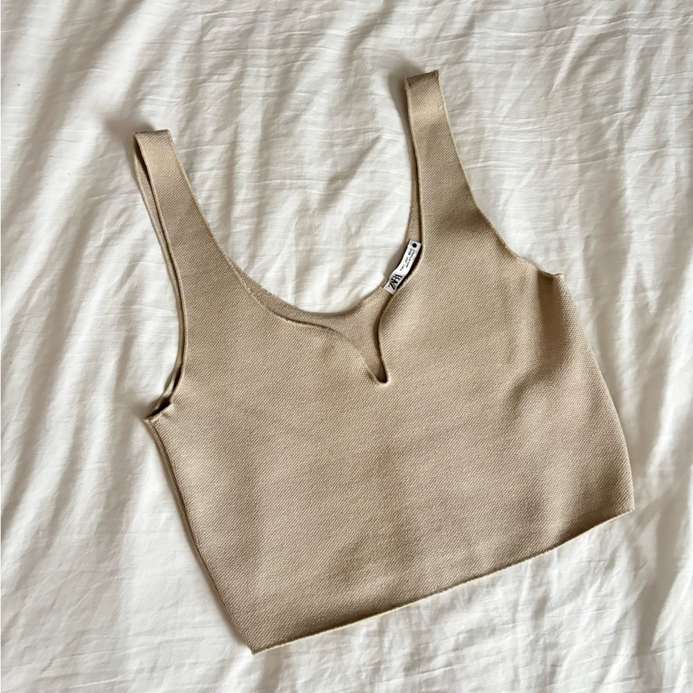 Zara | Beige Knit Woven Cropped Tank